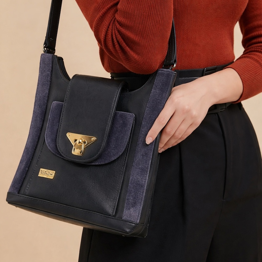 Vintage Kipling Italian Leather and Velvet Purse